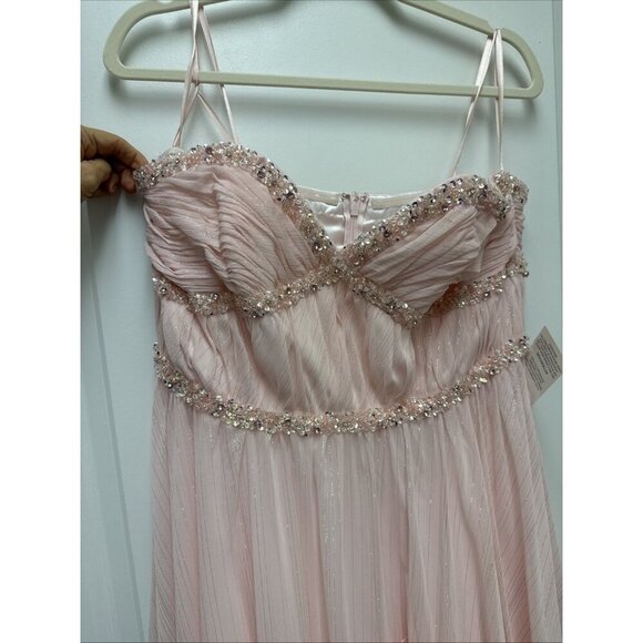 New Mac Duggal Size 12 Pink 68096 Beaded Strapless Ruffle High Low Gown Dress - Picture 6 of 12